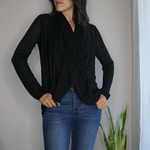 Costa Blanca Black Cardigan with Built in Scarf Size S